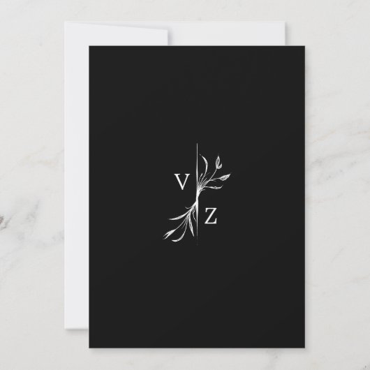Invitation Mariage de monogramme noir et blanc Boho Minimal (Dos)
