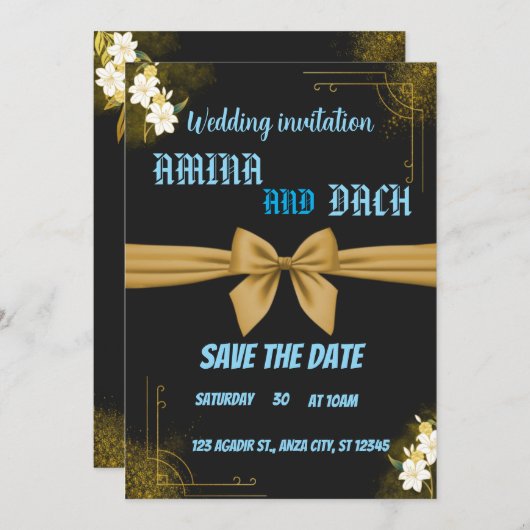 Invitation Mariage de monogramme noir et blanc Boho Minimal (Devant / Derrière)