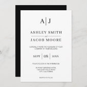 Invitation Mariage de Monogramme noir et blanc moderne (Devant / Derrière)