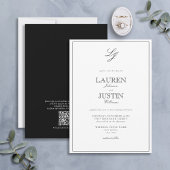 Invitation Mariage de monogramme noir et blanc QR Code Classi