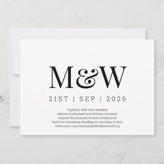Invitation Mariage de monogramme noir virtuel moderne (Devant)