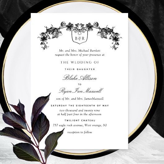 Invitation Mariage de monogramme officiel blanc et noir