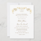 Invitation Mariage de monogramme officiel blanc et or enchant (Devant)