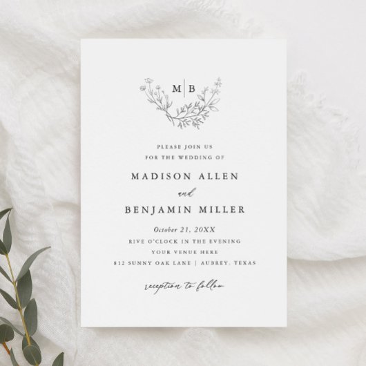 Invitation Mariage de monogramme officiel botanique minimal