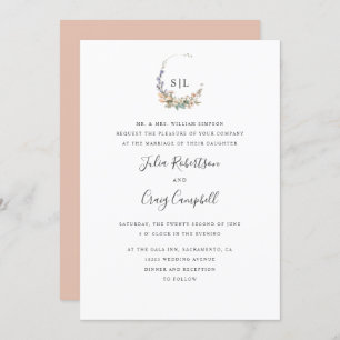 Invitation Mariage de monogramme officiel de feuilles et de f