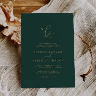 Invitation Mariage de monogramme officiel Delicate Gold et Gr