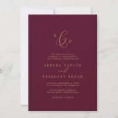 Invitation Mariage de monogramme officiel en or et en Bourgog (Devant)