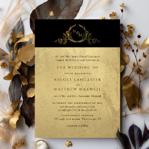 Invitation Mariage de monogramme officiel noir et or