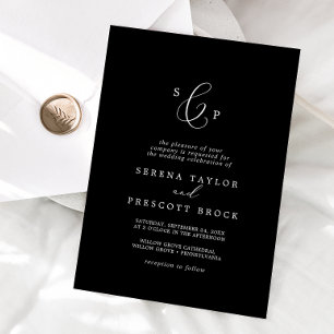 Invitation Mariage de monogramme officiel noir foncé