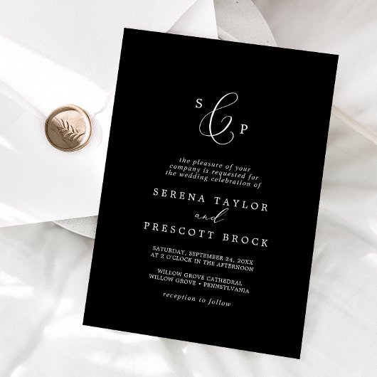 Invitation Mariage de monogramme officiel noir foncé