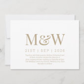 Invitation Mariage de Monogramme Or Blanc moderne (Devant)