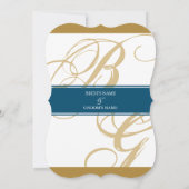Invitation Mariage de monogramme or Blue Elegant (Dos)