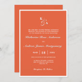 Invitation Mariage de monogramme orange brillant moderne (Devant / Derrière)
