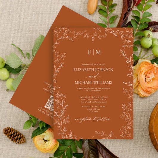 Invitation Mariage de monogramme orange brûlé à l'élégante fe