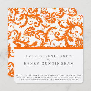 Invitation Mariage de monogramme Orange Damask