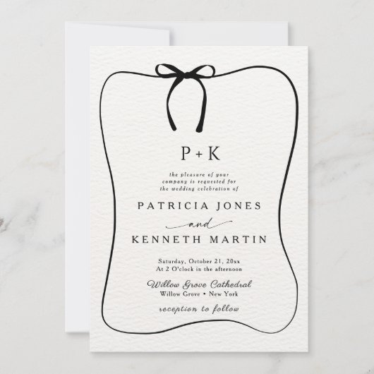 Invitation Mariage de monogramme pour cadre de plongée en noi (Devant)