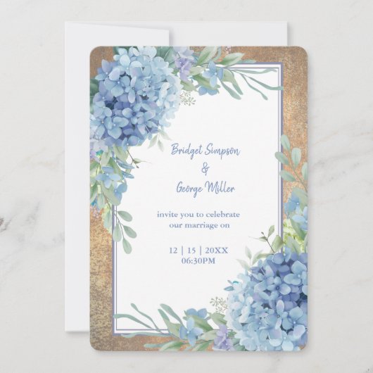 Invitation Mariage de monogramme romantique Blue Hydrangea (Devant)