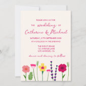 Invitation Mariage de monogramme rose Fuchsia brillant et gra (Devant)