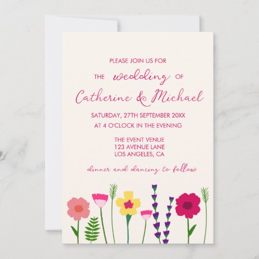 Invitation Mariage de monogramme rose Fuchsia brillant et gra (Devant)