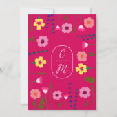 Invitation Mariage de monogramme rose Fuchsia brillant et gra (Dos)