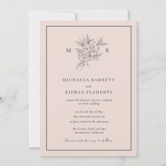 Invitation Mariage de monogramme rose pâle (Devant)
