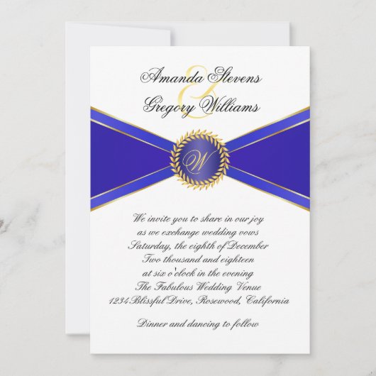 Invitation Mariage de monogramme Royal Blue Elegance (Devant)