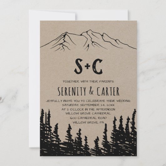 Invitation Mariage de monogramme rustique Woodsy Mountain (Devant)
