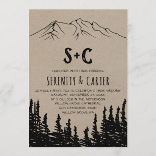 Invitation Mariage de monogramme rustique Woodsy Mountain