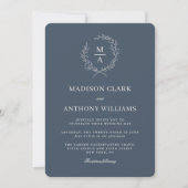 Invitation Mariage de monogramme simple bleu marine (Devant)