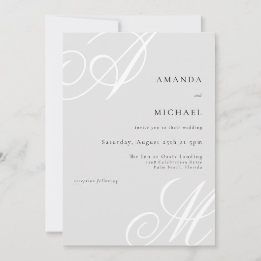 Invitation Mariage de monogramme simple et élégant (Devant)