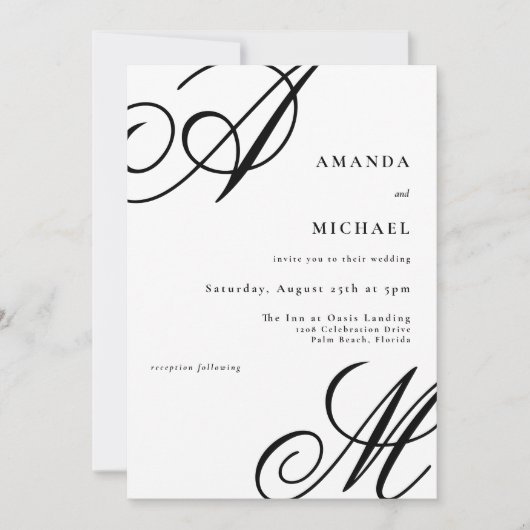 Invitation Mariage de monogramme simple et élégant (Devant)
