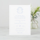 Invitation Mariage de monogramme Sky Blue Crest (Debout devant)