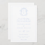 Invitation Mariage de monogramme Sky Blue Crest (Devant / Derrière)