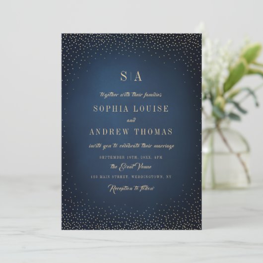 Invitation Mariage de monogramme sophistiqué Parties scintill (Debout devant)