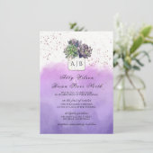 Invitation Mariage de monogramme Succulent Cactus vert pourpr (Debout devant)