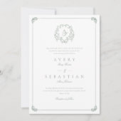 Invitation Mariage de monogramme vert de l'âge formel (Devant)