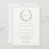 Invitation Mariage de monogramme vert de l'aire de crête offi (Devant)