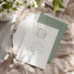 Invitation Mariage de monogramme vert de l'aire de crête offi<br><div class="desc">Faire-part de mariage vert sauge à la sauge,  à la poitrine formelle et élégante.</div>