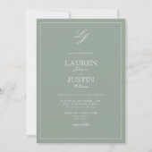 Invitation Mariage de monogramme vert de série classique (Devant)