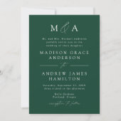 Invitation Mariage de Monogramme Vert Élégant (Devant)