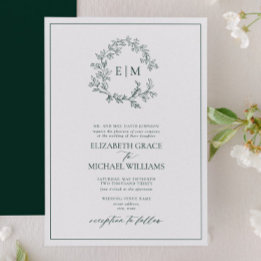 Invitation Mariage de monogramme vert émeraude
