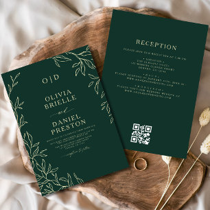 Invitation Mariage de monogramme vert émeraude du code QR