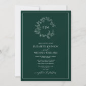 Invitation Mariage de monogramme vert émeraude moderne (Devant)