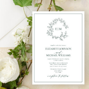 Invitation Mariage de monogramme vert émeraude moderne