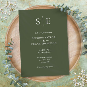 Invitation Mariage de monogramme vert olive