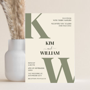 Invitation Mariage de monogramme vert olive