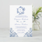Invitation Mariage de monogramme Vintage bleu (Debout devant)