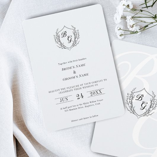 Invitation Mariage de monogramme Vintage Crest classique fin