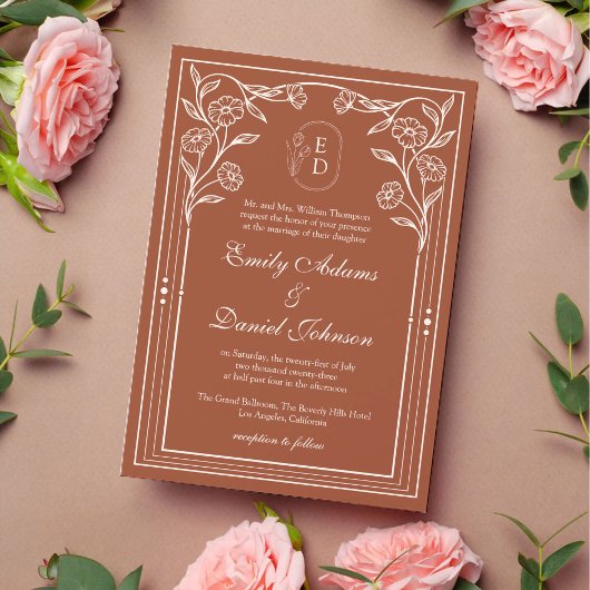 Invitation Mariage de monogramme vintage rustique