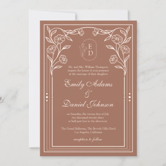 Invitation Mariage de monogramme vintage rustique (Devant)